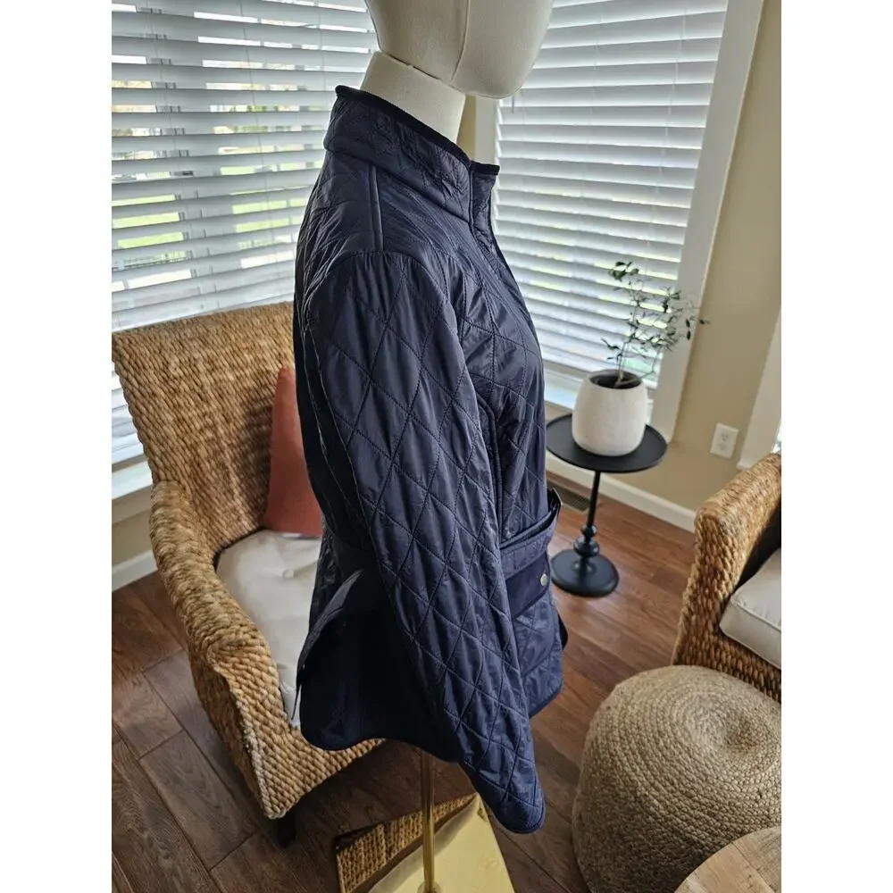TALBOTS Navy Quilted Mid Length Barn Jacket Size L Equestrian Preppy - Picture 3 of 13